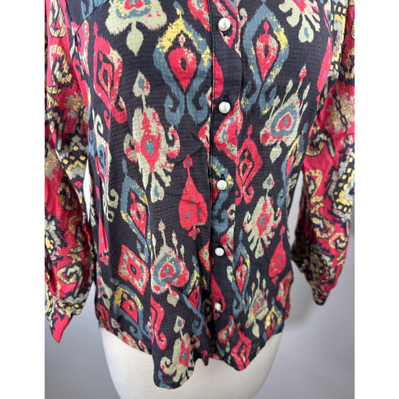 Anthropologie Forever That Girl Ikat Paisley Contrast Print Top Button Blouse XS - Picture 6 of 16